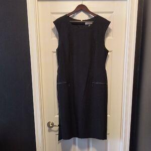Kasper Black Midi Dress with Zipper Accents Size 16